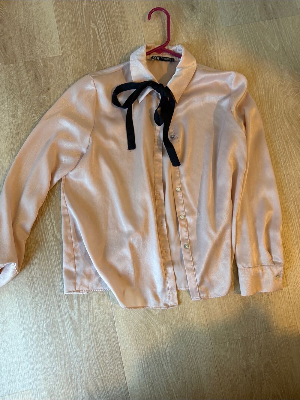 Pink Satin Bow-Front Blouse